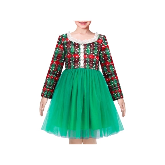 Girls Dress Red Green Plaid Checks Snowflake Pearl Tutu Christmas Holiday 8 Years
