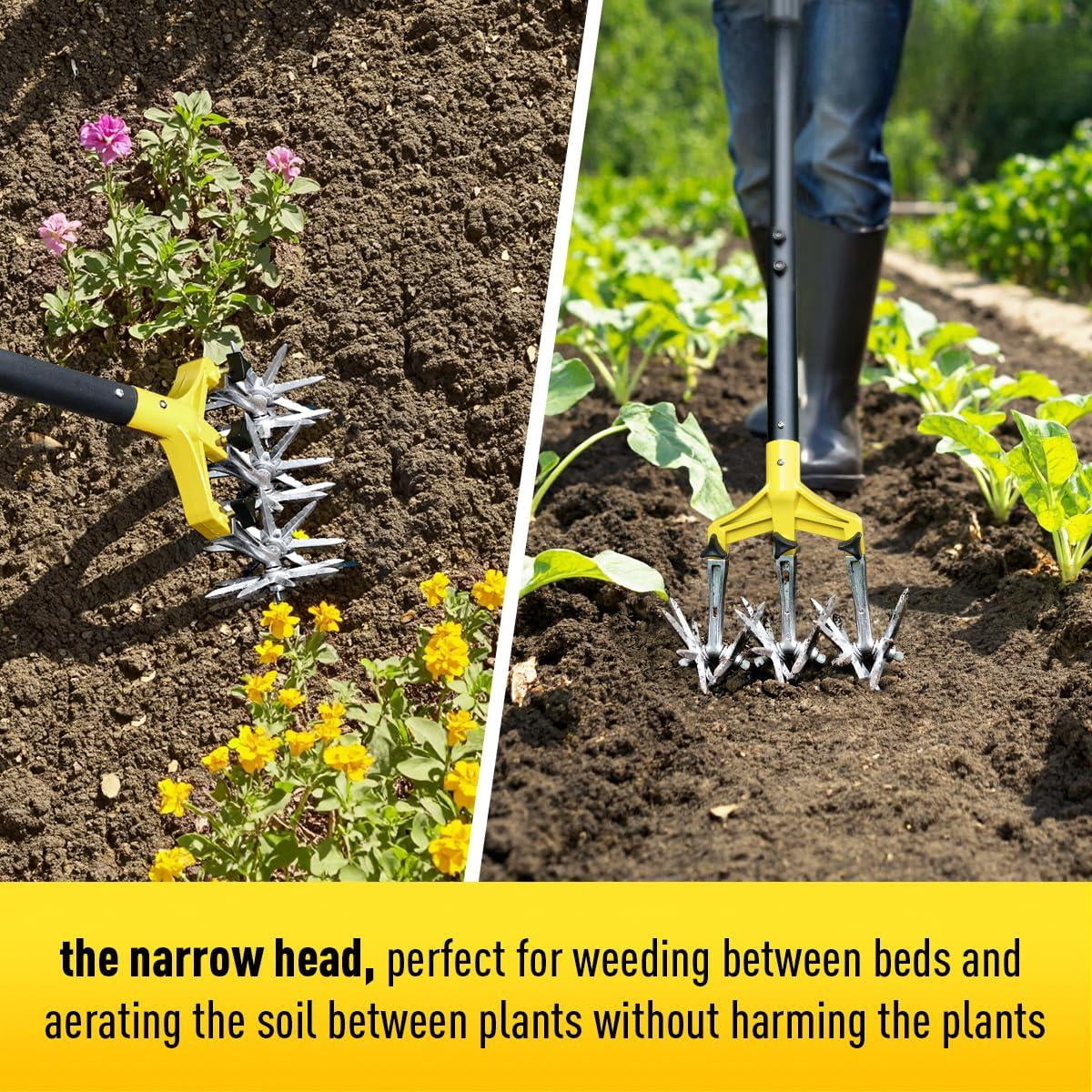 Rotary Cultivator Garden Tool 61''  Hand Tiller With Detachable Aluminum Tines Cultivators For Gardening Soil Or Reseeding Grass Manual & Tillers Flowers Beds
