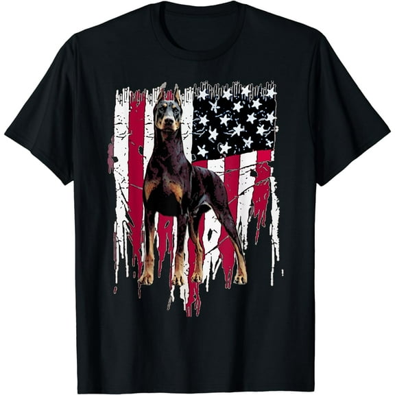 Doberman Pinscher American Flag USA Awesome T-Shirt