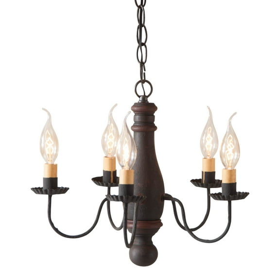 Irvins Country Tinware Bed and Breakfast Chandelier in Hartford Black with Red Stripe