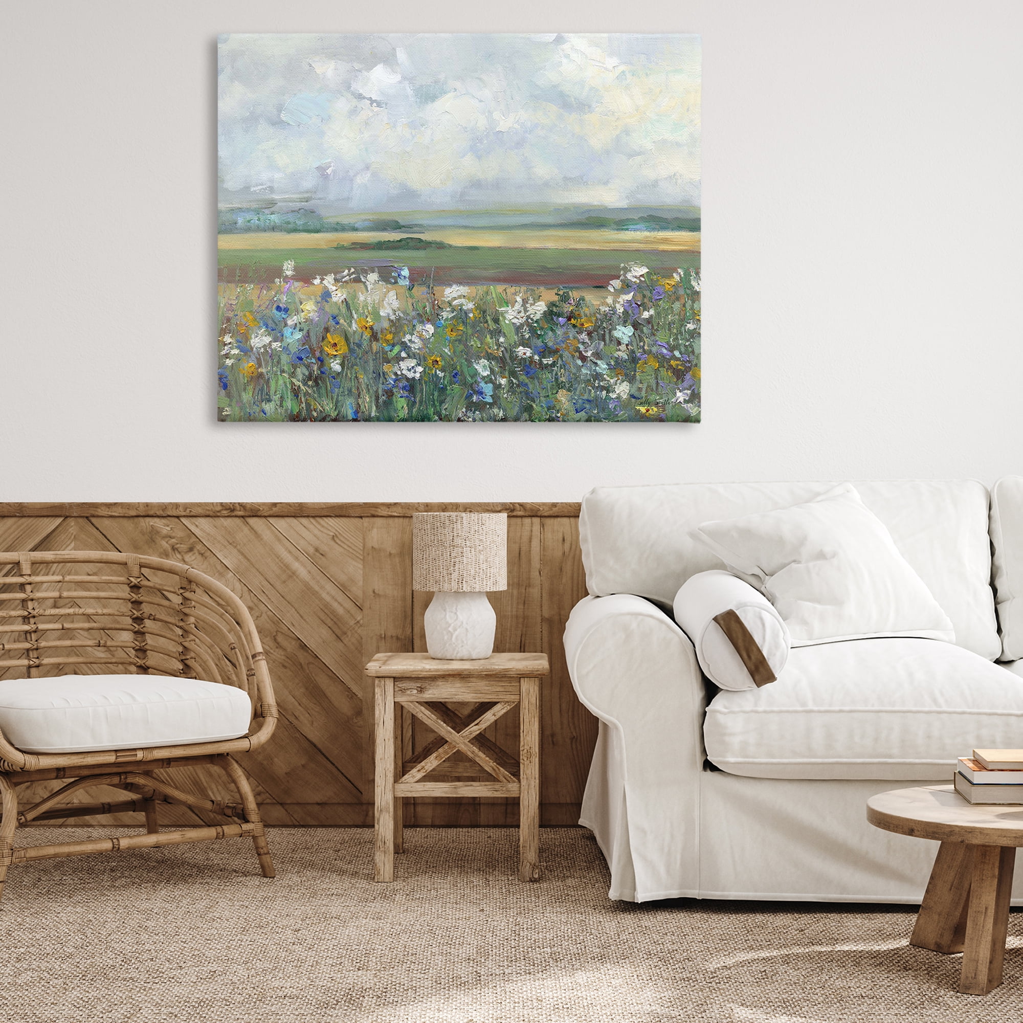 Stupell Industries County Meadow Clouds Overhead Landscape & Nature Painting Wrapped Canvas Canvas Art Print Wall Art, 48 x 36