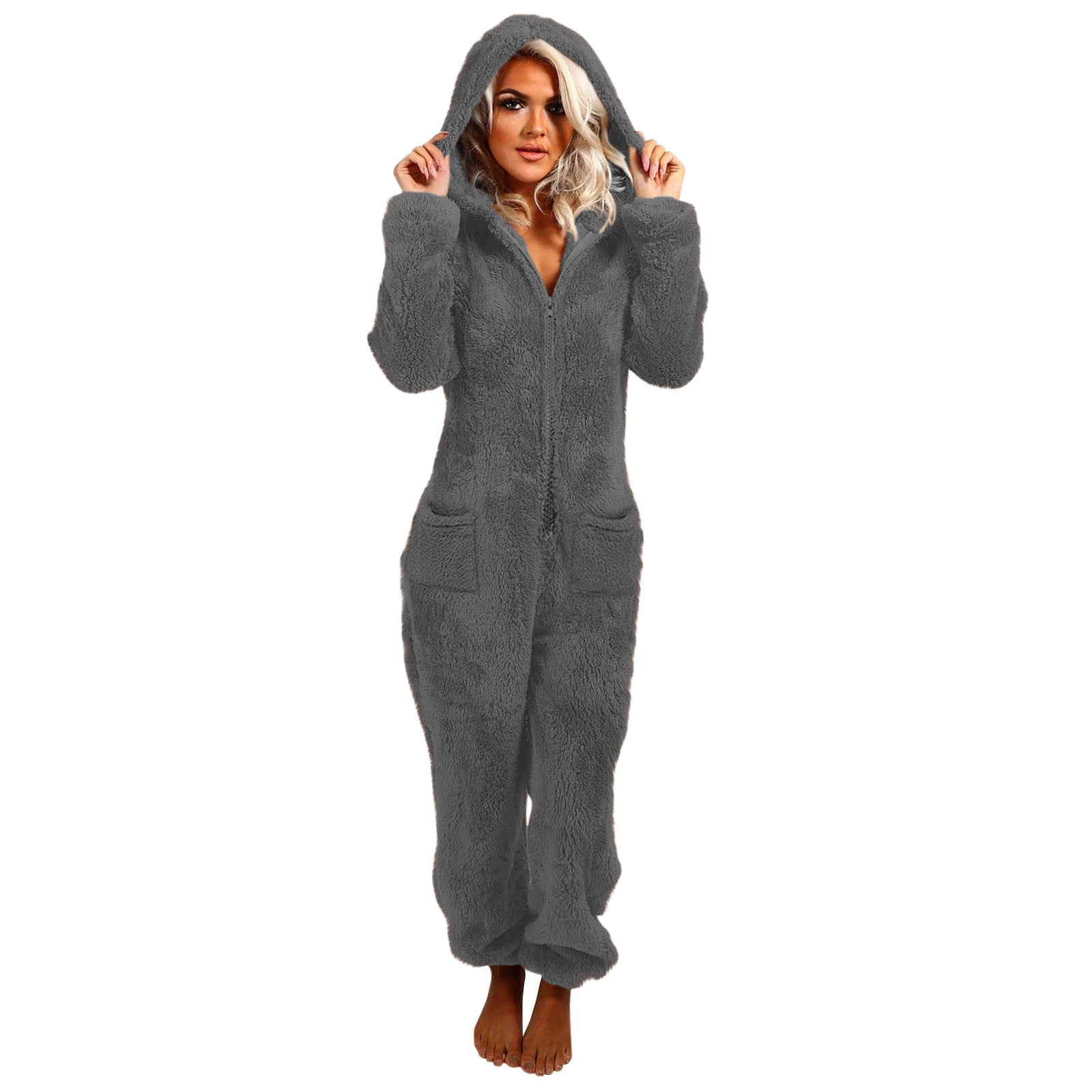 cocolona Womens Winter Onesies Pajamas Fleece Fuzzy Hooded Jumpsuit Soft Comfy Romper Warm Loungewear One Piece Sleepwear