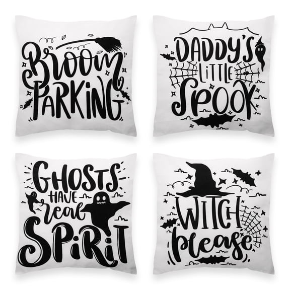 G128 4pcs Halloween Ghost Throw Pillow Covers 18"x18" Waterproof Cushion Covers for Sofa Couch Decor
