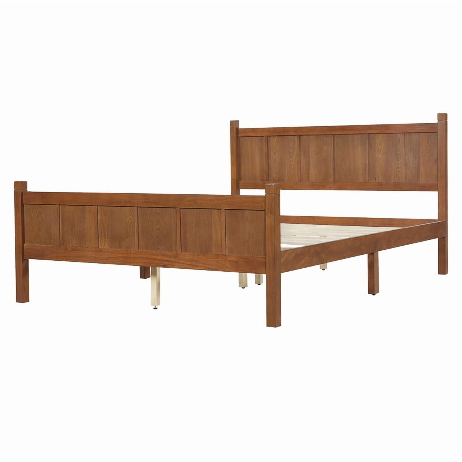 Queen Size Farmhouse Platform Bed with Flat Panel Designed Headboard & Footboard, Minimalist Wood Bed Frame with Under-Bed Storage