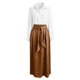 thumbnail image 5 of RFQWOVSR Women's Color Block V Neck Blouse Belted A Line Flowy Midi Skirt 2 Piece Set Boho Casual Summer Dress Outfit XXXL, 5 of 5