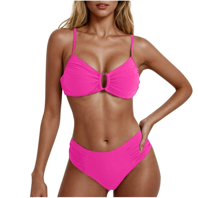 TACILIP Bikinis Set for Women 2 Piece Ring Linked Swimsuit Bathing Suit with Ruched Side Bottom Swimwear