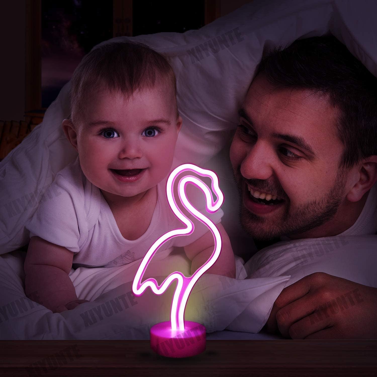 SHANJIA Neon Sign, LED Decor Night Light USB/Battery Flamingo Neon Lights with Base, for Bedroom Decoration Game Room Bar Party Kids Valentine's Gift Decor