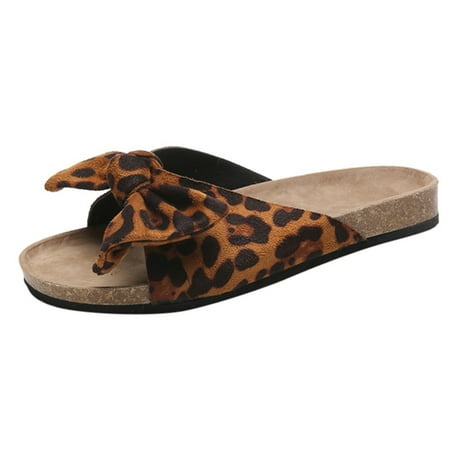 

Gzztg House Slippers Women Fashion Bow Tie Flat Thick Bottom Sandals Slipper Beach Home Shoes