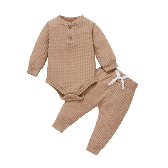 Qiylii Baby Girls Solid Color Outfitt,Long Sleeve Romper+Elastic Waist Pants