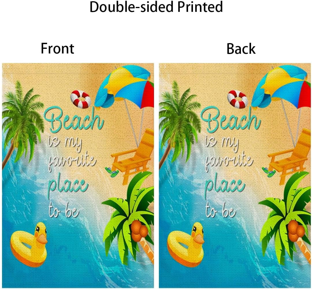 Welcome Summer Beach Decorative Garden Flag Tropical Hawaii Palm Leaves Coastal Outside Decorations Nautical Duck Swim Ring Beach Umbrella Yard Outdoor Decoration 12.5x18 Double Sided