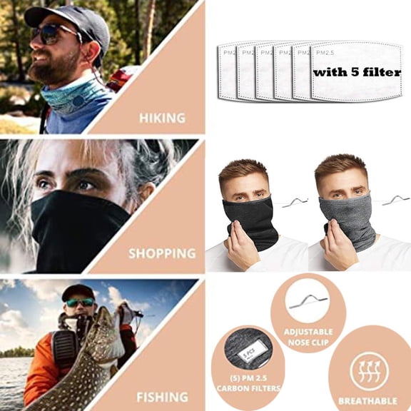 Neck Gaiter Mask Scarf for Men Sunscreen Breathable Bandana Summer UV Protection Cooling Neck Gaiter Face Clothing Multifunctional Head Scarf Neck Cover With Safety Filter Washable Mask Grey