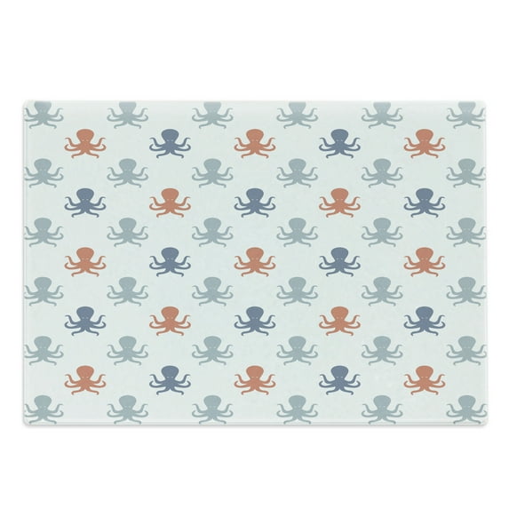 Octopus Cutting Board, Ocean Animal Tentacles Silhouettes Sea Life Underwater Wildlife Abstract, Decorative Tempered Glass Cutting and Serving Board, Large Size, Blue Grey Cinnamon, by Ambesonne