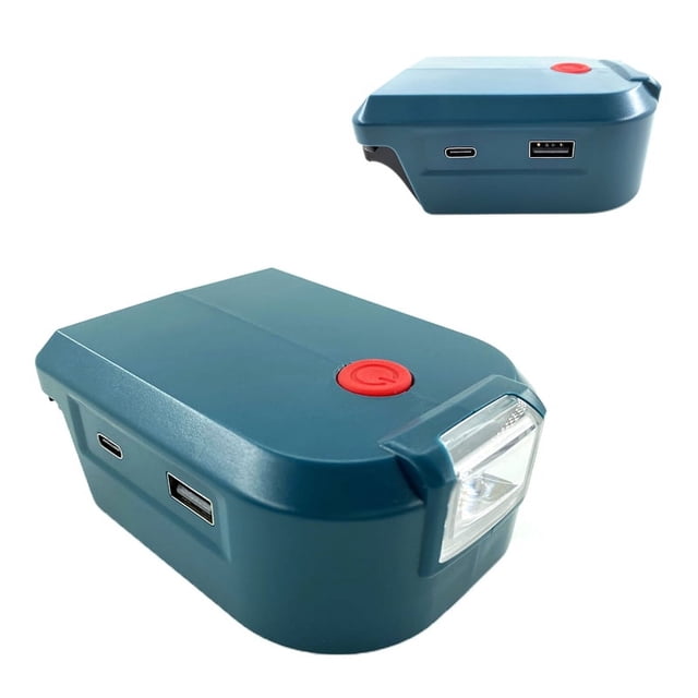 Adaptador de Batería con Luz LED Puerto Dual USB Tipo C para Batería Li-ion Makita/Dewalt/Bosch/Milwaukee/Black Decker 18V 20V