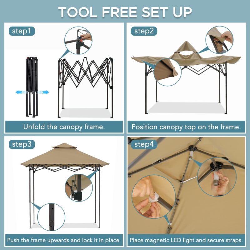 Sunjoy Gazebo Pour Barbecue 8' x 5', Gazebo Extérieur À Deux Niveaux, Hauteur Du Plafond Réglable, Pour Barbecue, Pique-Niques, Événements En Plein Air, Brun