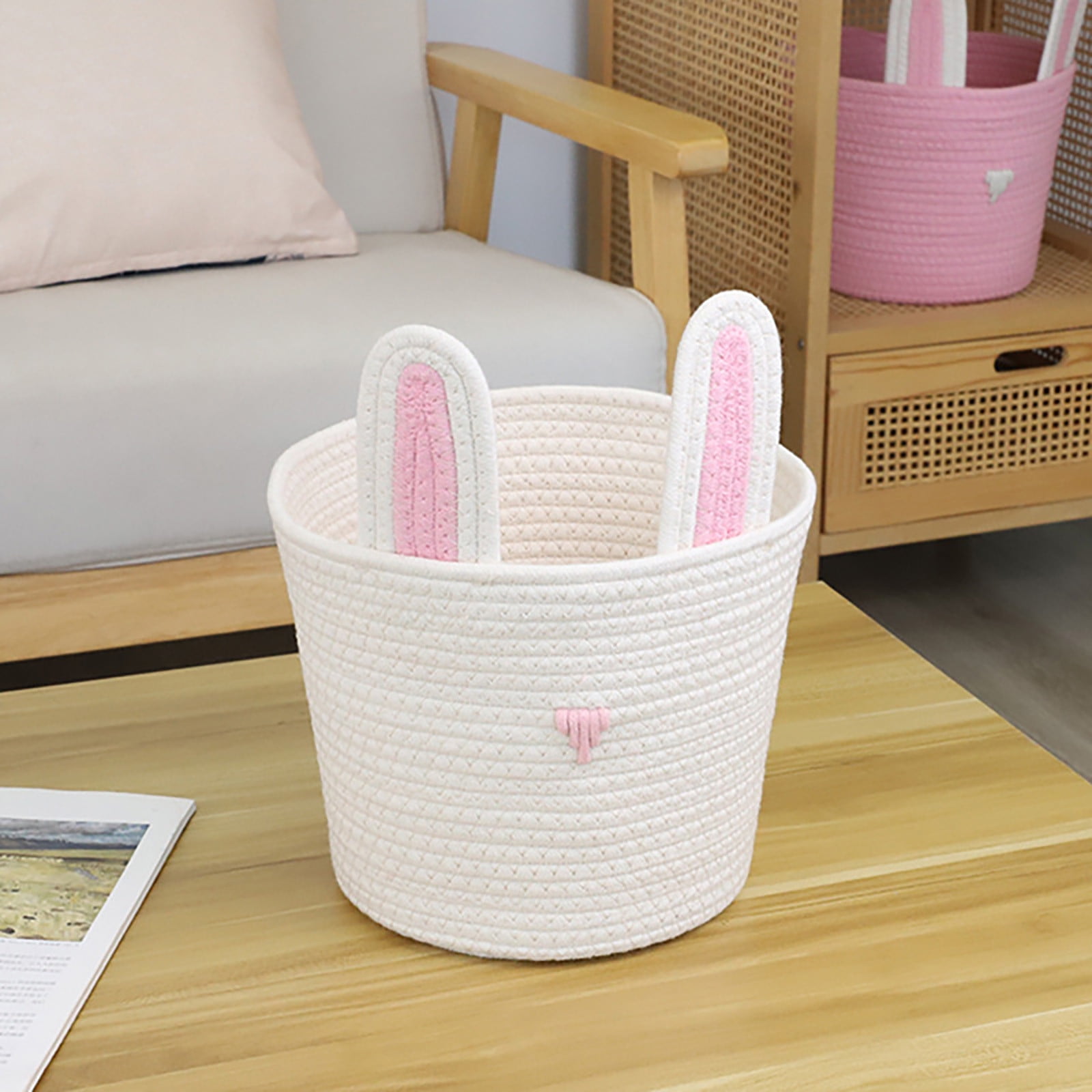 Fufafayo Easter Basket ForKids, Cotton Rope Woven Storage Basket with Handle, Personalized Easter Gift ForGirlsBoys, Empty Easter Basket for Easter Egg Hunt Party Supplies