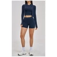 thumbnail image 4 of PISONIC Womens Workout Sets Color Block Long Sleeve Jacket with Tank Top and High Waisted Shorts Gym Athletic Sets, 4 of 7