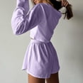 thumbnail image 5 of ROHUUQUE Pajama Sets for Women 2 Piece Solid Long Sleeve Tops Hollow Out Elastic Waist Shorts Pjs Outfits, 5 of 9