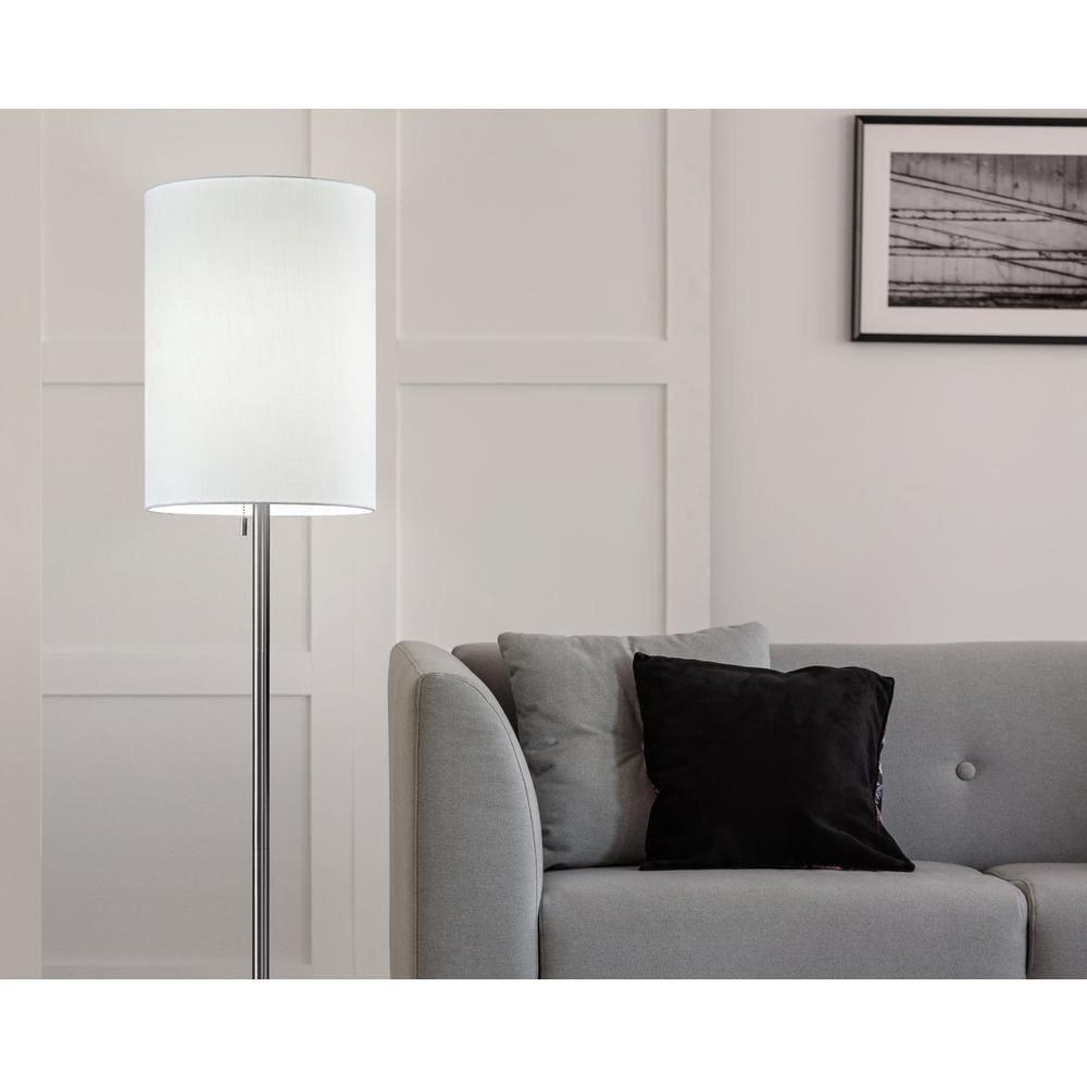 Adesso® Liam Floor Lamp, 60-1/2"H, White Shade/Brushed Steel