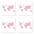 thumbnail image 1 of Princess Coaster Set of 4, Global Peace Theme World Map Dotted with Hearts Love Planet Earth, Square Hardboard Gloss Coasters, Standard Size, Baby Pink White Fuchsia, by Ambesonne, 1 of 2