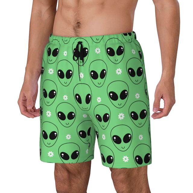 Fotbe alien cartoons Traje de Baño para Hombre – Shorts de Natación de Secado Rápido con Forro y Bolsillos-Large