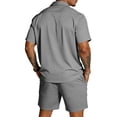 thumbnail image 3 of Zimjoy Men's Summer Outfits Set Breathable Mesh Fabric Short Sleeve Shirts and Drawstring Elastic Waist Shorts Set for Beach Vacation, Gray 3XL, 3 of 5