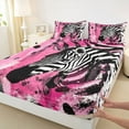thumbnail image 3 of Homewish Cartoon Zebra Animal Twin Sheet Sets, Black Pink Stripes Twin Fitted Sheet, Vintage Oil Printing Flat Sheet, SBreathable Home Decor, 3 Pieces, 3 of 7