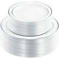 thumbnail image 1 of 120PCS Silver Plastic Plates-Disposable Plastic Plates with Silver Rim- Plastic Wedding Party Plates including 60Plastic Dinner Plates 10.25inch,60 Salad Plates 7.5inch, 1 of 5