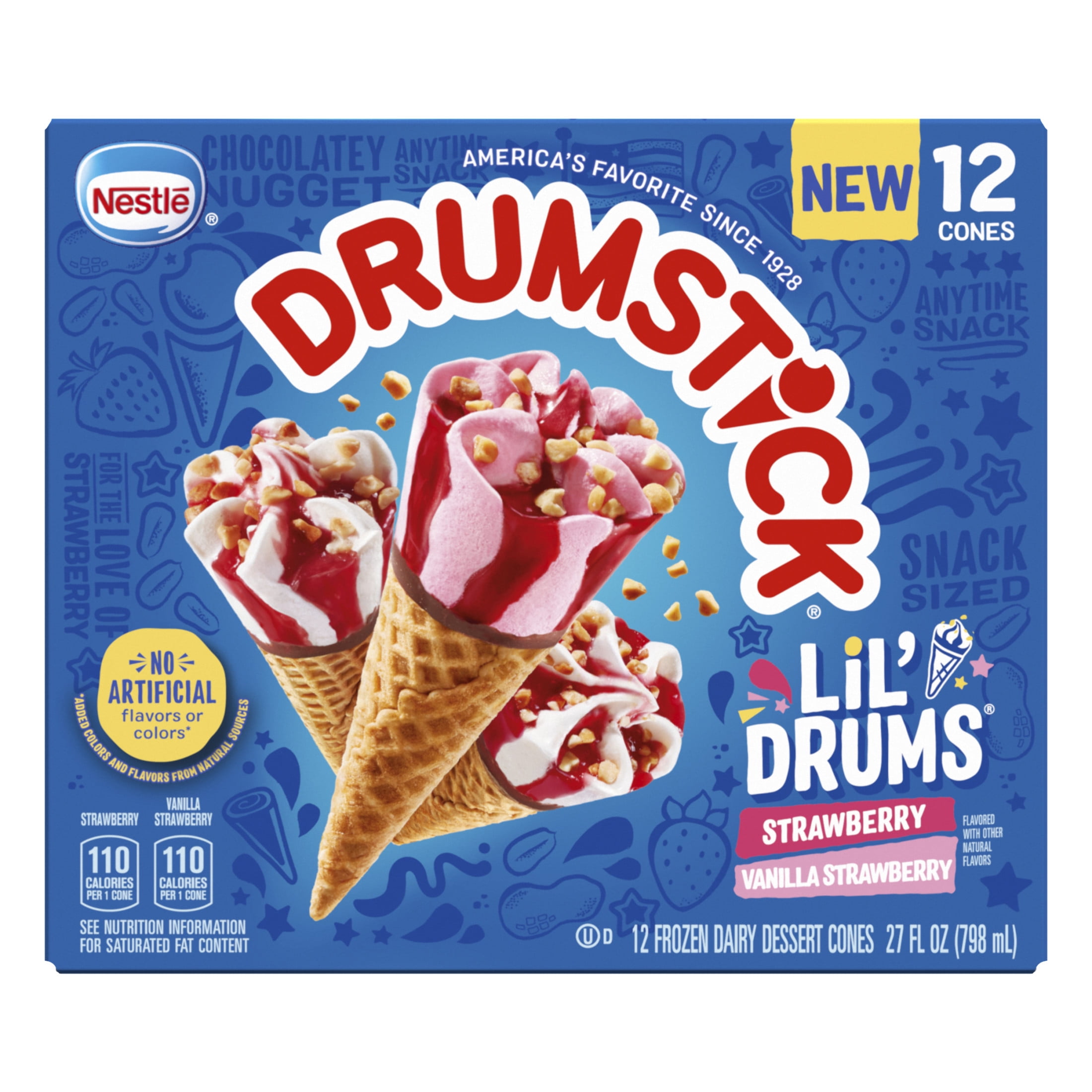 Drumstick Lil' Drums Vanilla or Strawberry Sundae Cones Variety Pack, Kosher, 12 Count