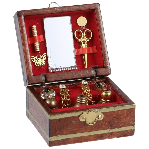 GOOHOCHY Mini caja de joyería de 1 pieza, caja de cosméticos para mujer, modelo Mini casa, juguete, accesorios de bricolaje