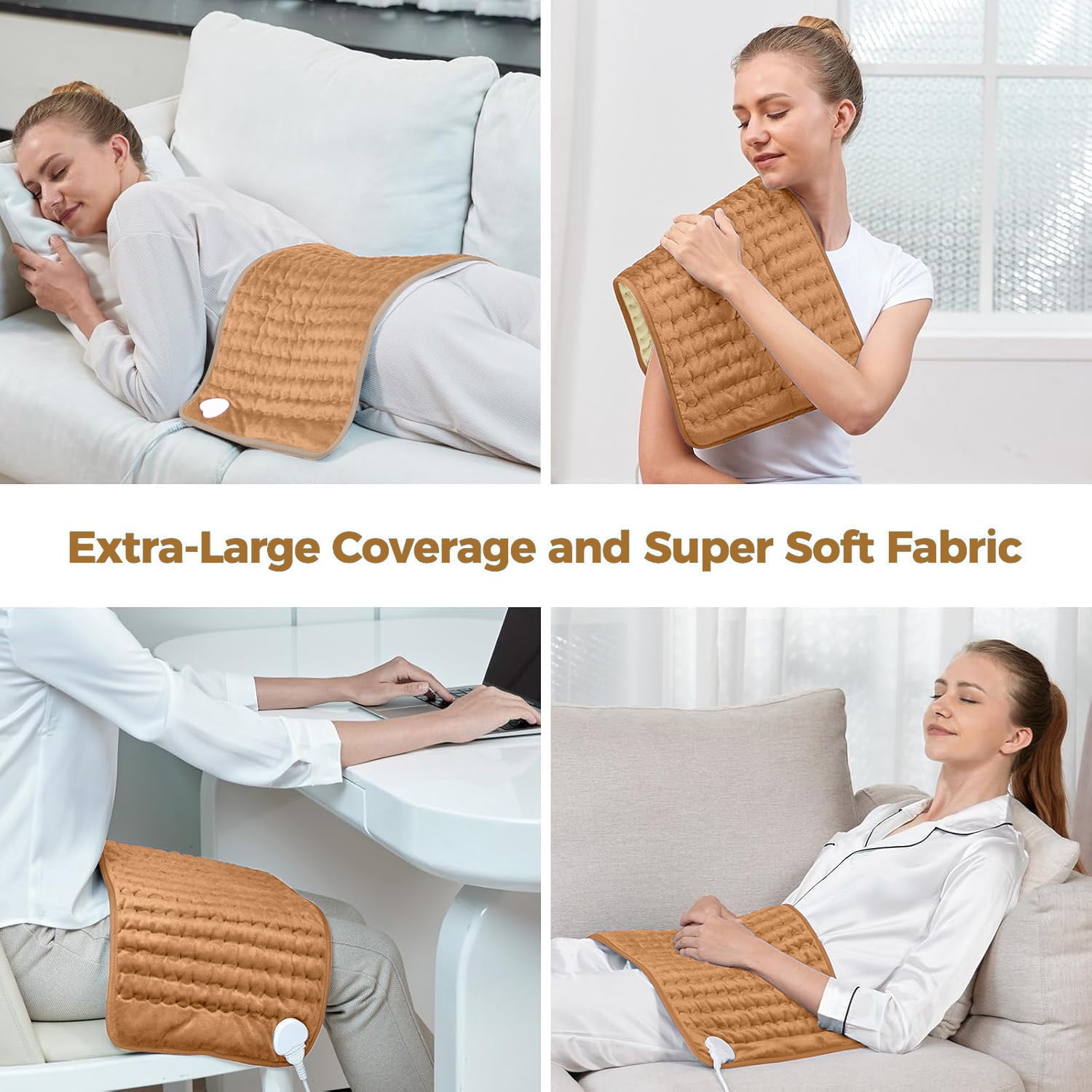 Heating Pad for Back, Neck, Abdomen, Shoulder, Knee, Dry/Moist Heat & Auto Shut off, Birthday Gifts for Men and Women, 12" x 24", Khaki ,1 Pack