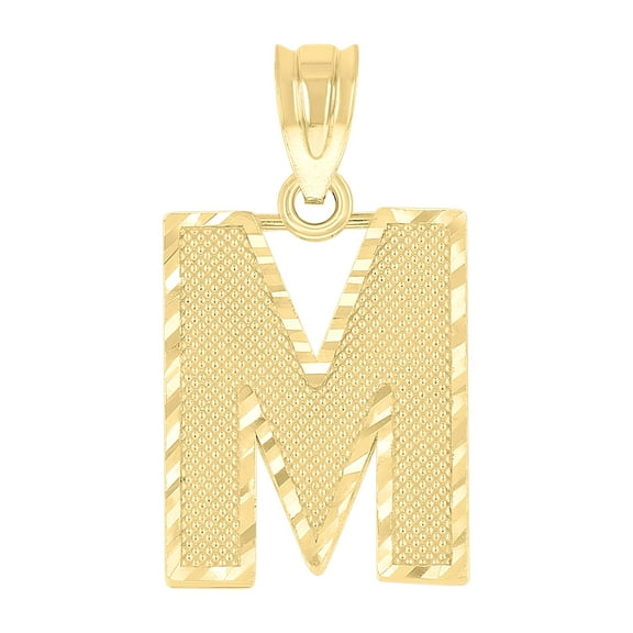 10kt Real Yellow Gold Unisex Textured Initial Letter M Charm Pendant