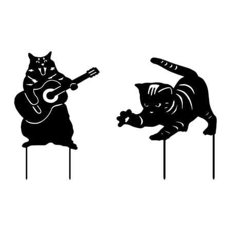 2pcs Halloween Cat Silhouette Garden Stakes Yard Art Statues Yard Decorative