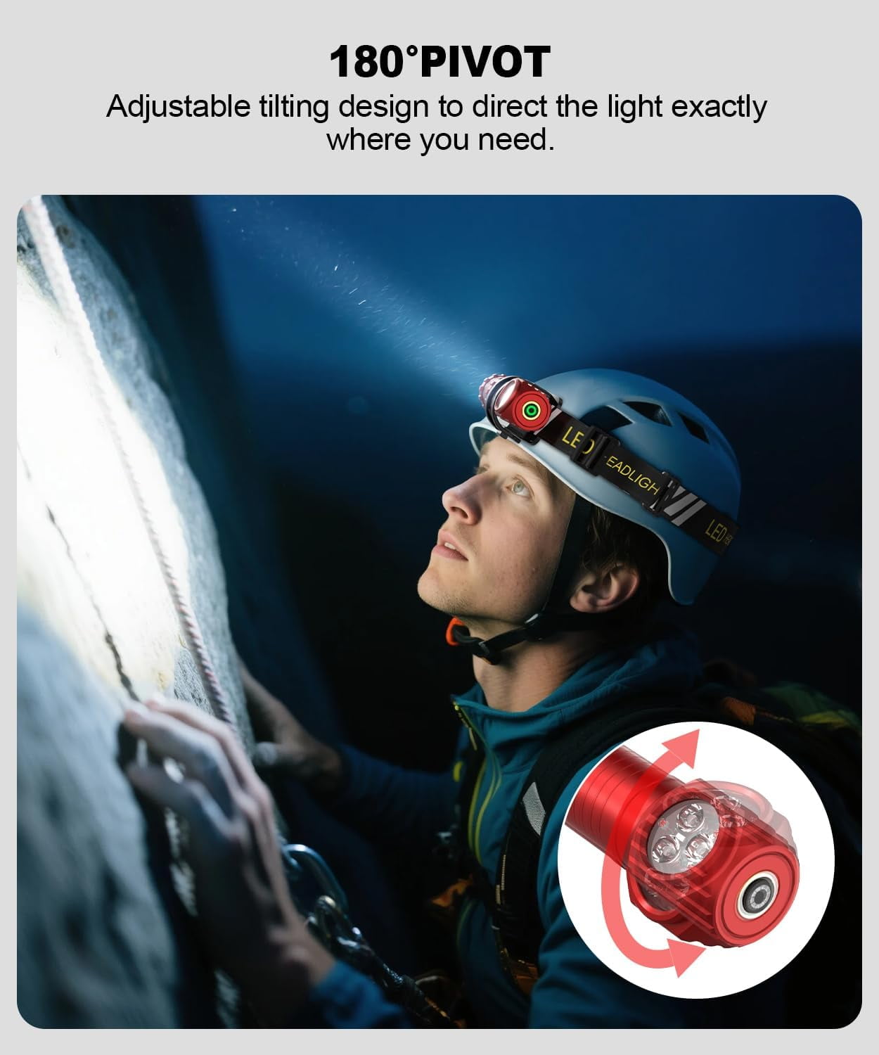 High Lumens LED Rechargeable Headlamp for Adults - Hard Hat Light Running Head Lamp with Red Light, Magnet, 180° Tilt, 7 Modes, Detachable Flashlight & Headband, Outdoor, Emergency Use 2PC Red