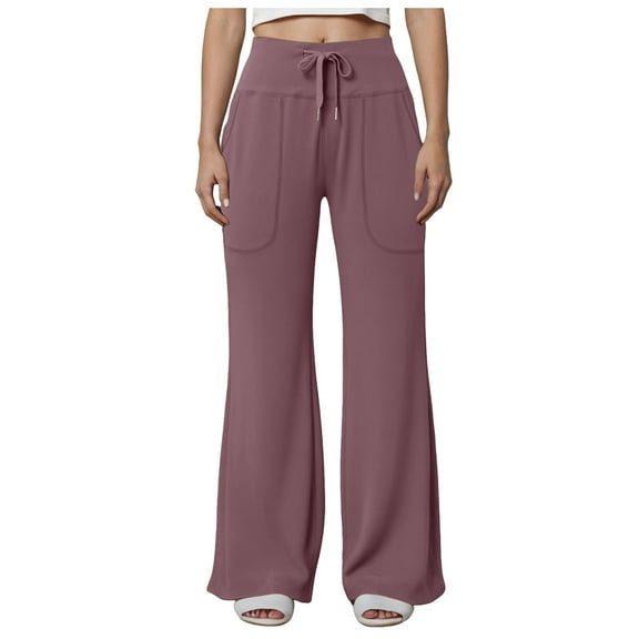vigerkar Women's Yoga Pants Workout Leggings Stretchy Casual Pants Stretch Wide Leg Pants with Pockets Light Purple, XXL