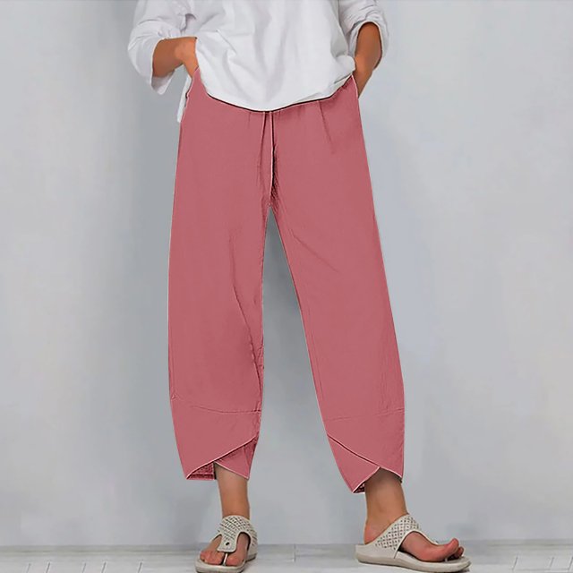 RXIRUCGD Women's Summer Comfortable Loose Wide Legged Fashion Solid Color Capris, Pink, Size: M