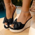 thumbnail image 2 of Pandaie Women's Open Toe Wedge Espadrilles Sandals Suede Bowknot Platform Slip on Slides Summer Beach Vacation Shoes Black 9.5, 2 of 9
