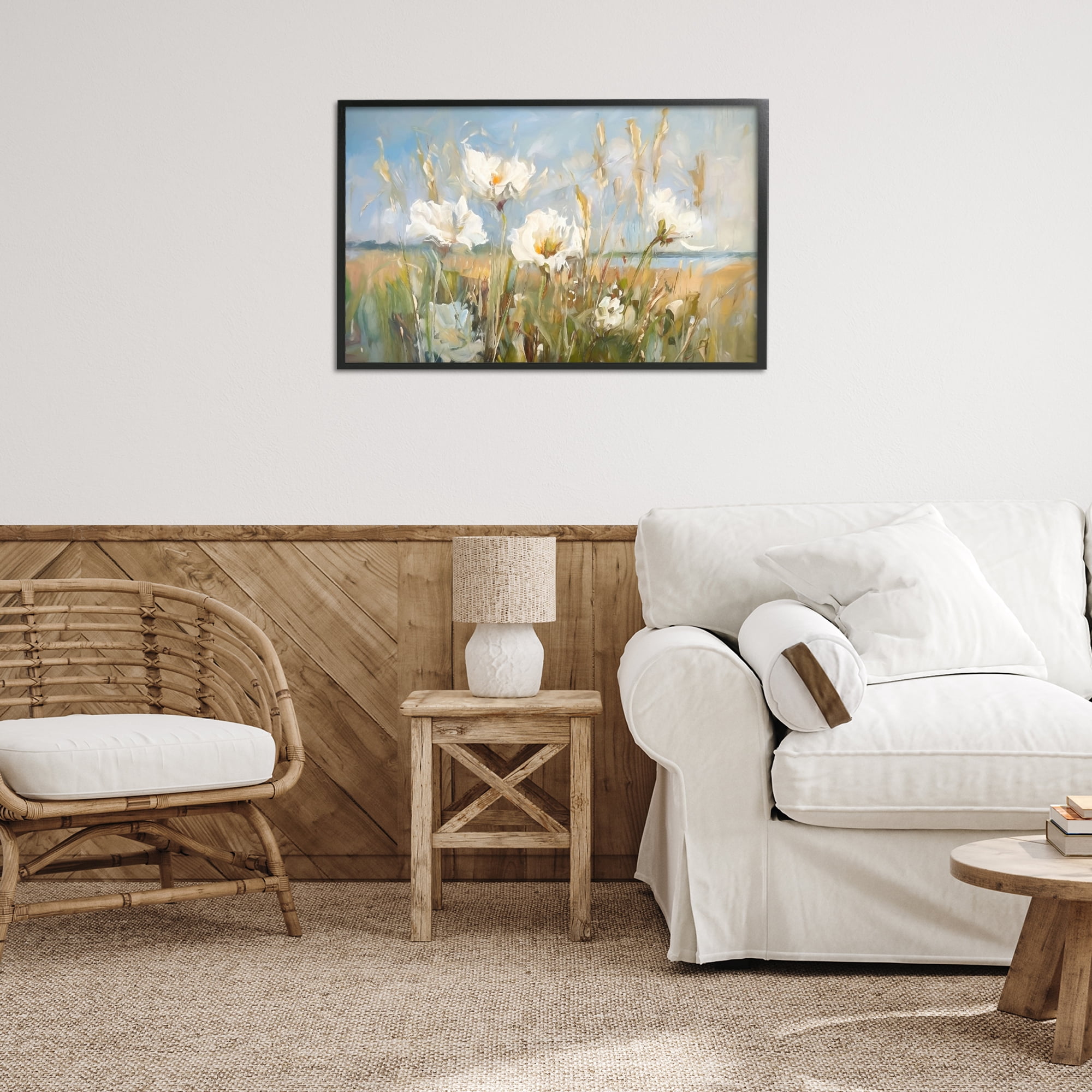 Stupell Industries Soft Seaside Wildflowers Botanical & Floral Painting Black Framed Art Print Wall Art, 30 x 20