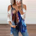 thumbnail image 2 of Elegante mujer casual cremallera cuello impresión blusa encaje manga corta camiseta verano Tops OAVQHLG3B Store  lin121212, 2 of 5