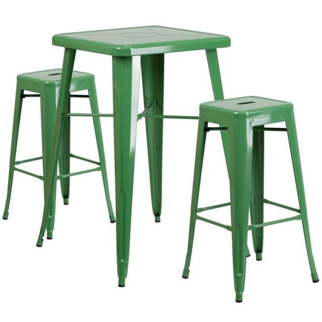 Bowery Hill Métal 3 Pièces Bar Ensemble en Vert