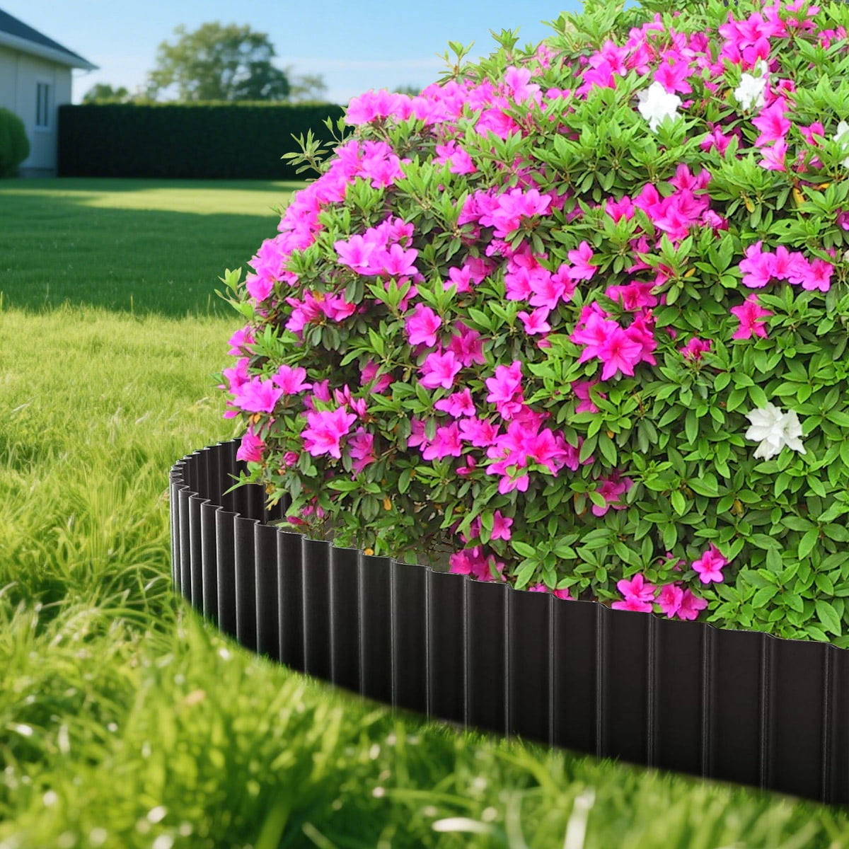 PUCACHI 20ft Metal Garden Edging, 6 Inch Tall Heavy Duty Landscape Edging, No Dig Corrugated Steel Border with Stakes for Flower Beds Lawn Pathways – Rust Resistant Black