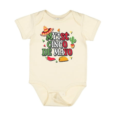 

Inktastic My 1st Cinco De Mayo with Sombrero Red Chili Pepper Taco and Cactus Gift Baby Boy or Baby Girl Bodysuit
