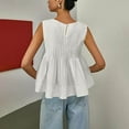 thumbnail image 4 of Womens Summer Pleated Peplum Sleeveless Solid Blouse Tank Tops Round Neck Y2K Babydoll Blouse Cotton Shirt, 4 of 4