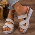 thumbnail image 2 of Espadrilles Wedge Sandals for Women Trendy Crooss Strappy Open Toe Casual High Heeled Platform Slip on Slides Beige Size 9, 2 of 5