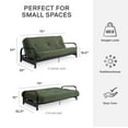 Cleo Futon Set with Black Metal Sofa Bed Frame and 6" Mattress, Full Size, Army Green