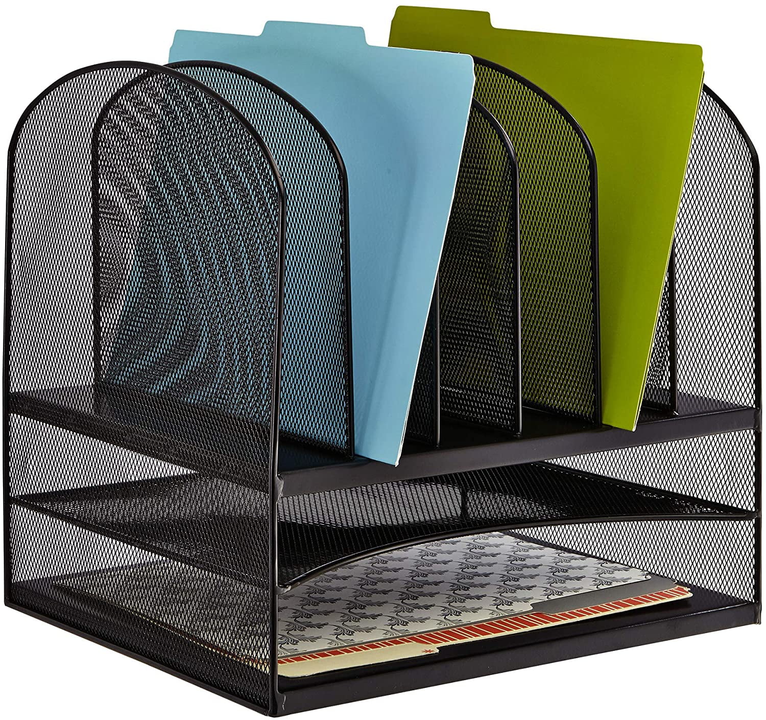Desk Organizer with 6 Compartments and 2 Trays for Office Storage