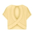 thumbnail image 4 of FAHXNVB Women Short Sleeve Workout Shirts Open Back Oversized T Shirts Casual Yoga Y2k Athletic Gym Slouchy Crop Running Tees,L,Yellow, 4 of 6