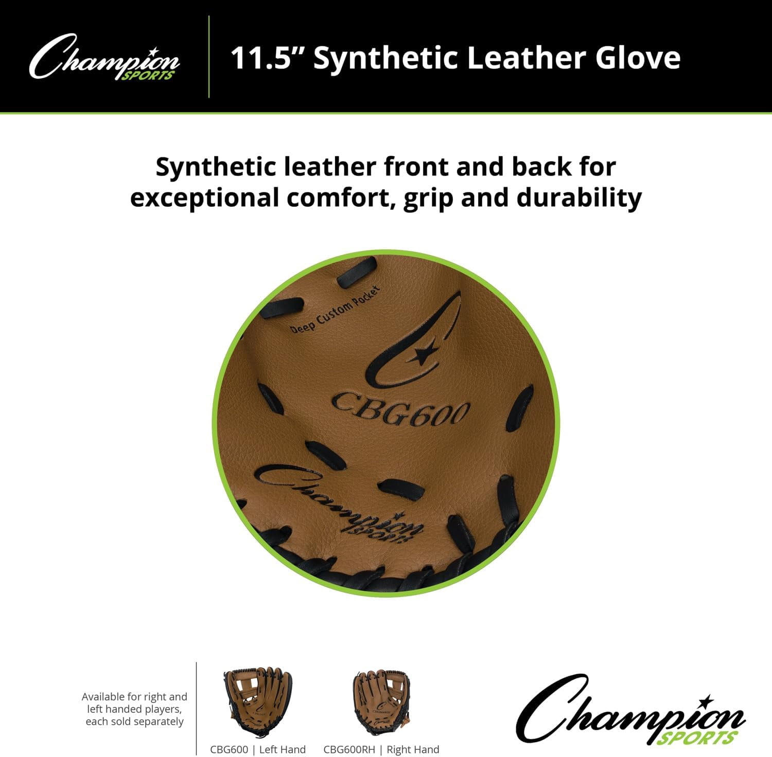 Champion Sports 12" Glove | Synthetic Leather Back and Front | Triple Bar Open Web and Conventional Back Design | Deep Set Pocket | Age: Adult Large-H.S. | Left-Handed Glove