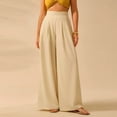 thumbnail image 2 of YIFUNIN Women's High Waisted Wide Leg Pants with Floral Print, Loose Fit Casual Palazzo Trousers for Spring Summer, Flowy Comfortable Beach Pants,Beige L, 2 of 4