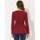 thumbnail image 3 of INSPIRE CHIC Top elegante de manga larga de punto elástico con cuello redondo para mujer Color rojo oscuro L, 3 of 4
