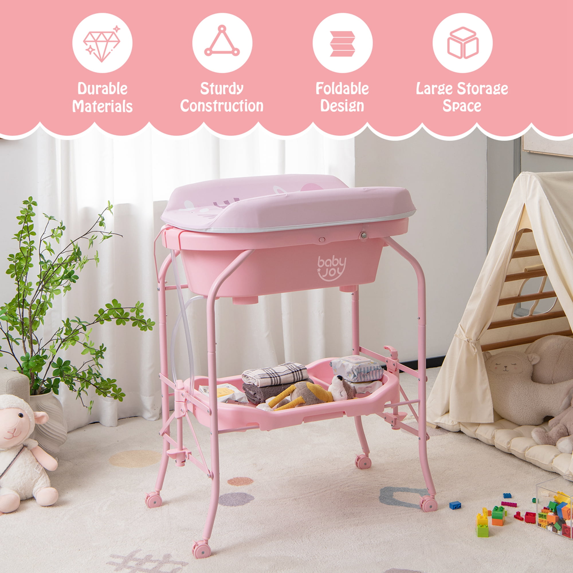 Pink baby hotsell changing table